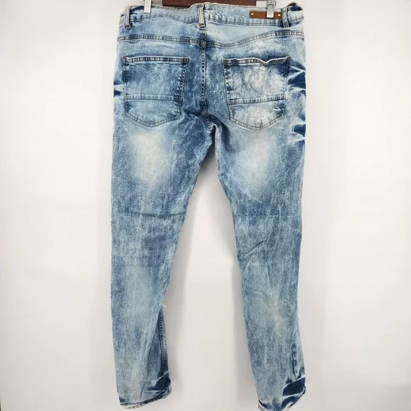 EVOLUTION IN DESIGN Mens Acid‎ Wash Distressed Ripped Jeans Size 38 - Picture 5 of 8